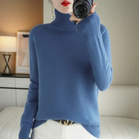 Damen warmer Strickpullover | Rollkragen – Blau
