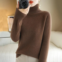 Damen warmer Strickpullover | Rollkragen – Braun