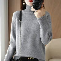 Damen warmer Strickpullover | Rollkragen – Grau
