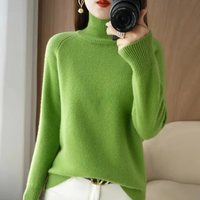 Damen warmer Strickpullover | Rollkragen – Grün