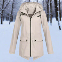 Emilia | Damen Wasserdichte Kapuzen-Regenjacke mit Reißverschluss Taschen – Aprikose