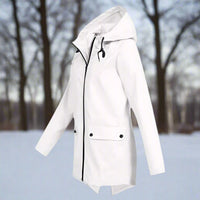 Emilia | Damen Wasserdichte Kapuzen-Regenjacke mit Reißverschluss Taschen – Weiß