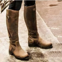 Johanna | Damen Wasserdichte Kniehohe Lederstiefel mit Schnalle EU 35-43 – Braun
