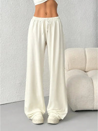 Damen Weite Hose mit Elastischem Bund Kordelzug und Geradem Bein – Aprikose
