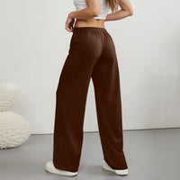 Damen Weite Hose mit Elastischem Bund Kordelzug und Geradem Bein – Dunkelbraun