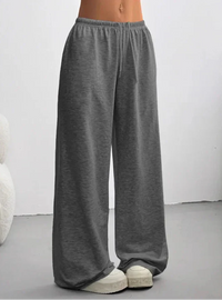 Damen Weite Hose mit Elastischem Bund Kordelzug und Geradem Bein – Dunkelgrau