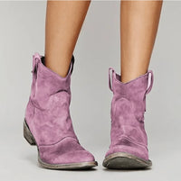 Charlotte | Damen Western Ankle Boots Wildleder Kniehohe Stiefel Flacher Absatz – Rosa