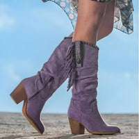 Frieda | Damen Wildleder Fransen Knee High Boots Western Cowboy Stiefel – Lila