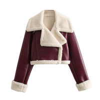 Damen Winterjacke für Frauen mit Reißverschluss Reverskragen und Flauschbündchen – Bordeauxrot