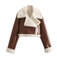 Damen Winterjacke für Frauen mit Reißverschluss Reverskragen und Flauschbündchen – Braun