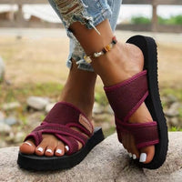 Damen Zehensteg-Sandalen mit Kreuzriemen und Flachboden – Rot