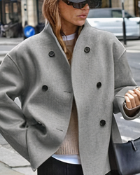 Damen zeitloser Doppelreiher-Mantel | Herbst – Grau
