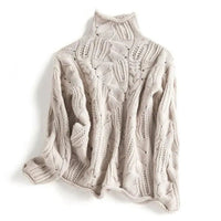 Marie | Damen Zopfmuster Knit Sweater Rollkragen Lockere Passform – Beige