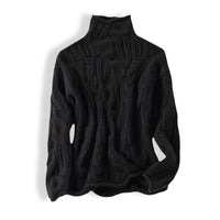 Marie | Damen Zopfmuster Knit Sweater Rollkragen Lockere Passform – Schwarz