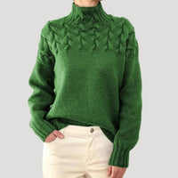 Sophie | Damen Zopfmuster Rollkragen Strick Sweater – Grün