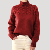 Sophie | Damen Zopfmuster Rollkragen Strick Sweater – Rot