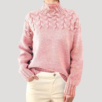 Sophie | Damen Zopfmuster Rollkragen Strick Sweater – Hellrosa