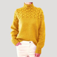 Sophie | Damen Zopfmuster Rollkragen Strick Sweater – Gelb