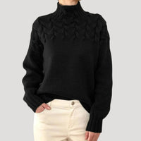 Sophie | Damen Zopfmuster Rollkragen Strick Sweater – Schwarz