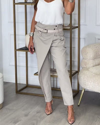 Heidi-Mode | Frauen Patchwork-Hose mit Gürtel – Grau