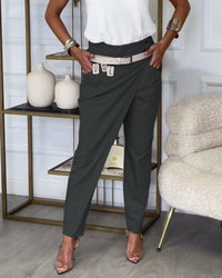 Heidi-Mode | Frauen Patchwork-Hose mit Gürtel – Dunkelgrau