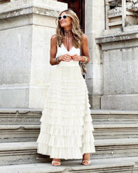 Damenrock mit hoher Taille im Boho-Stil | Maxi – Weiß