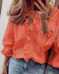 Rüschenshirt mit V-Ausschnitt für Damen – Orange