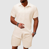 Darian | Herren Kurzarm Hemd Shorts Set Strukturiert – Beige