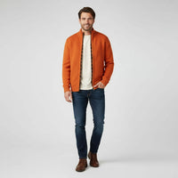 Herren-Strickweste mit offener Front | klare Struktur – Orangerot