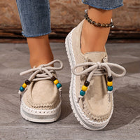 Damen Vintage Perlen Schnür Schuhe – Grau