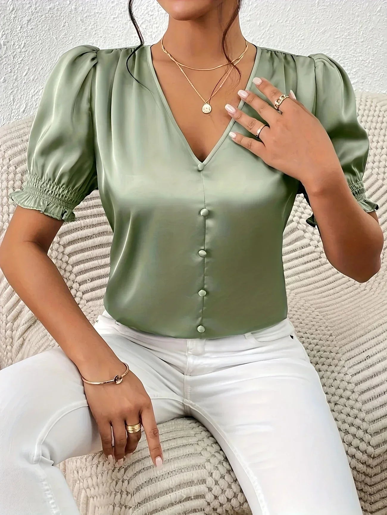 Abella™| Elegante Bluse Mit V-Ausschnitt Und Puffärmeln
