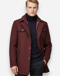 Gefütterte City-Winterjacke für Herren im Mantel-Look mit hohem Reißverschlusskragen – Rot
