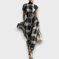 Marcia – Maxikleid aus kariertem Chiffon – Schwarz