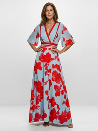Corinne | V-Ausschnitt Kurzarm Blumenkleid – Geblümt