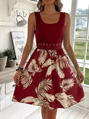 Aveline | Tropical Print Spitzen-Nähte Tank-Kleid – Rot