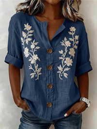 Fiana - Besticktes Softtouch-Top – Marine