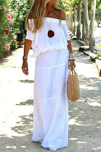 Kyma Sommerkleid | Off-Shoulder lässiges Strand Maxikleid für den Sommer – Weiß