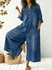 Denise | Langärmliger Denim Jumpsuit – Blau