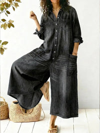 Denise | Langärmliger Denim Jumpsuit – Schwarz