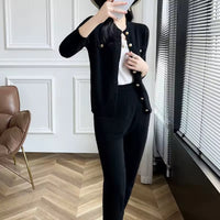 AGNA - SET AUS STRICKJACKE UND ELEGANTER HOSE – Schwarz