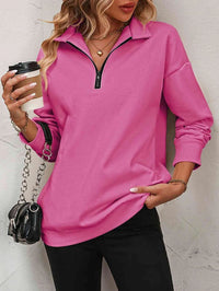 XENIA - LANGÄRMELIGER PULLOVER MIT REIßVERSCHLUSS – Dunkelpink