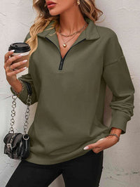 XENIA - LANGÄRMELIGER PULLOVER MIT REIßVERSCHLUSS – Militärgrün