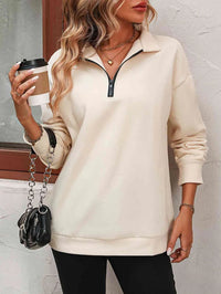 XENIA - LANGÄRMELIGER PULLOVER MIT REIßVERSCHLUSS – Beige