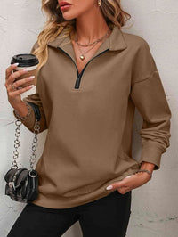 XENIA - LANGÄRMELIGER PULLOVER MIT REIßVERSCHLUSS – Hellbraun
