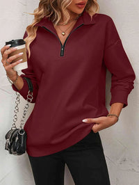 XENIA - LANGÄRMELIGER PULLOVER MIT REIßVERSCHLUSS – Rotwein