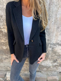SYLVIA - BLAZER AUS WOLLE MIT REVERS – Schwarz