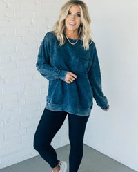 BIRGIT - OVERSIZE-PULLOVER IM USED-LOOK – Blau