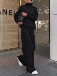 Zweiteiliges Pullover und Hosen Set – Schwarz
