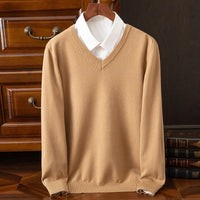 Finn | Klassischer V-Neck Kaschmir Pullover Herren – Khaki