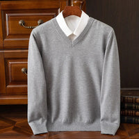 Finn | Klassischer V-Neck Kaschmir Pullover Herren – Grau